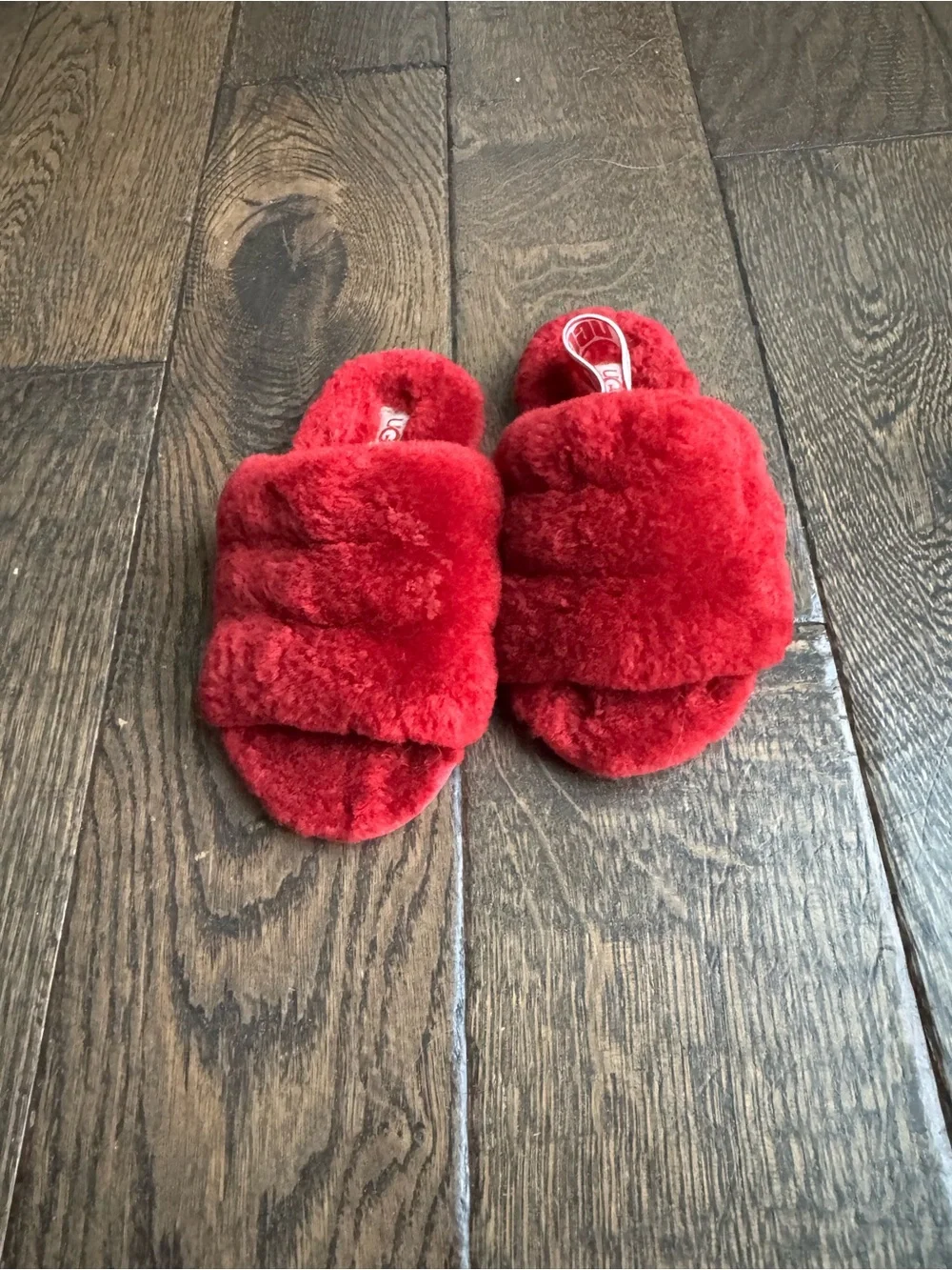 UGG Kids Red Plush Slide Slippers